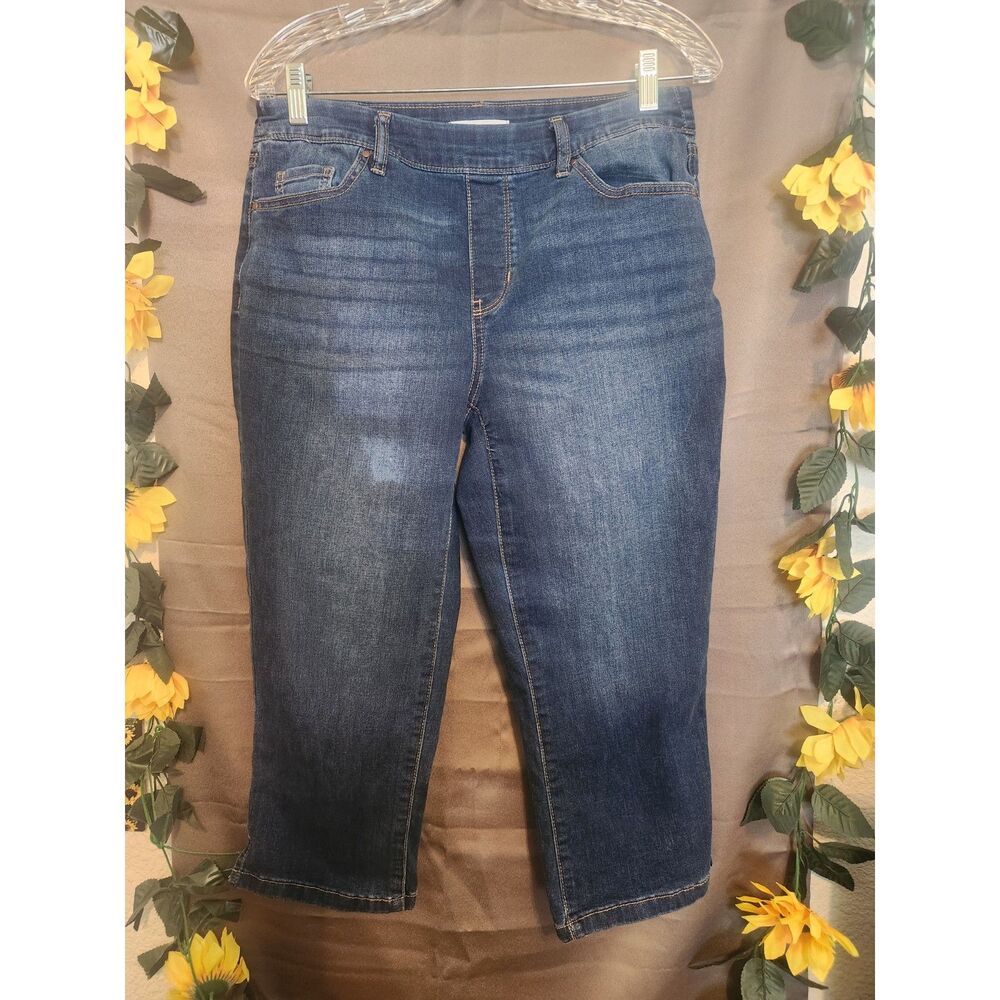 Croft & Barrow Womens Pull On Capri Jeans Dark Wash Stretch Denim Cropped 6